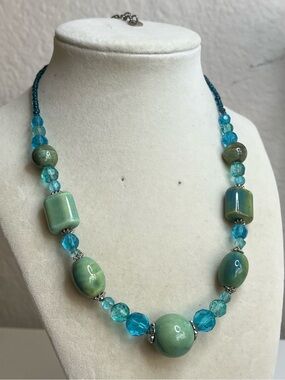 You&i blue and green glass necklace 22”